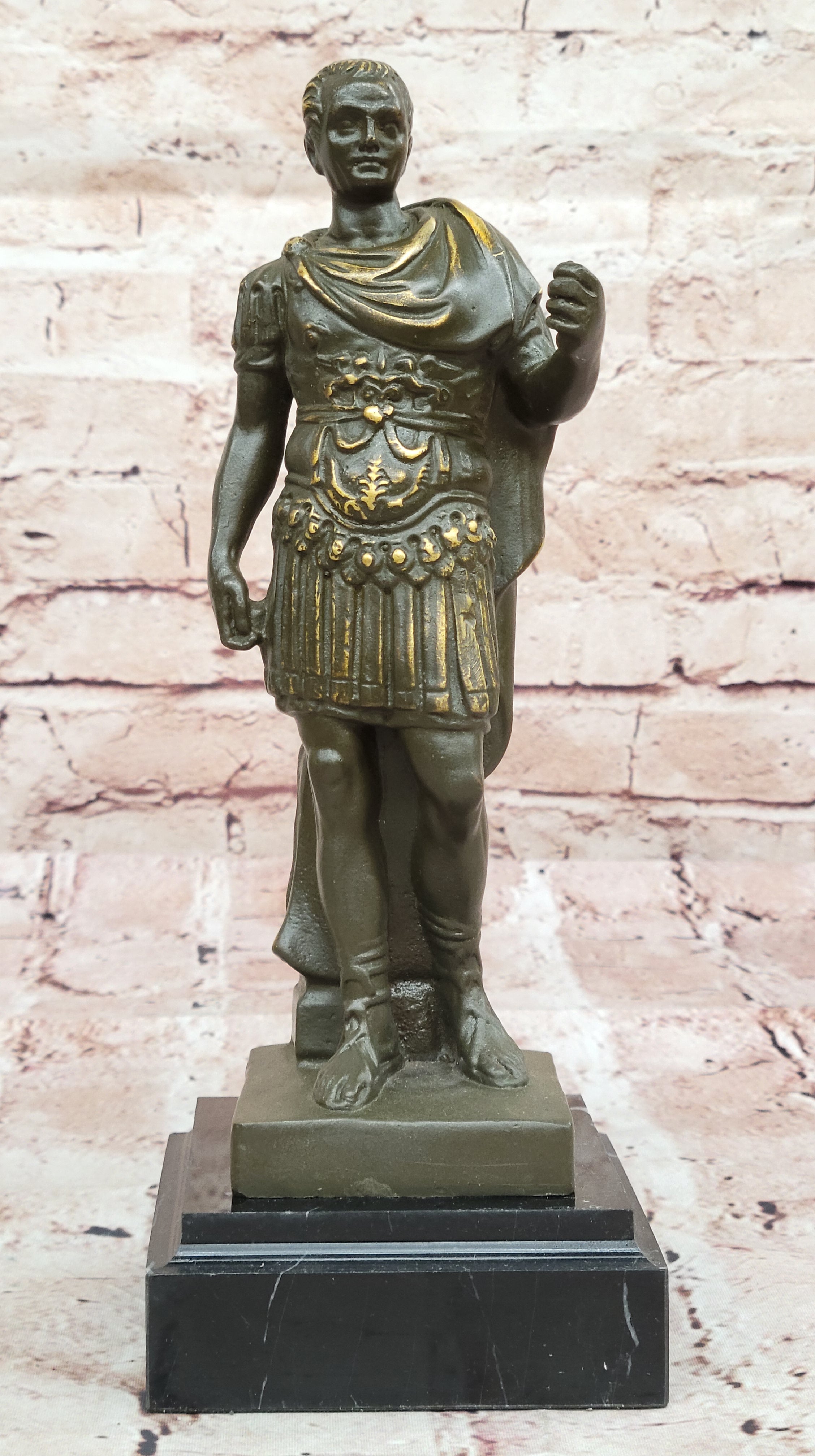 Bronze Roman Emperor Sculpture on Marble Base by Aldo Vitaleh