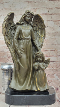Bronze Angel with Child Spiritual Memorial Sculpture