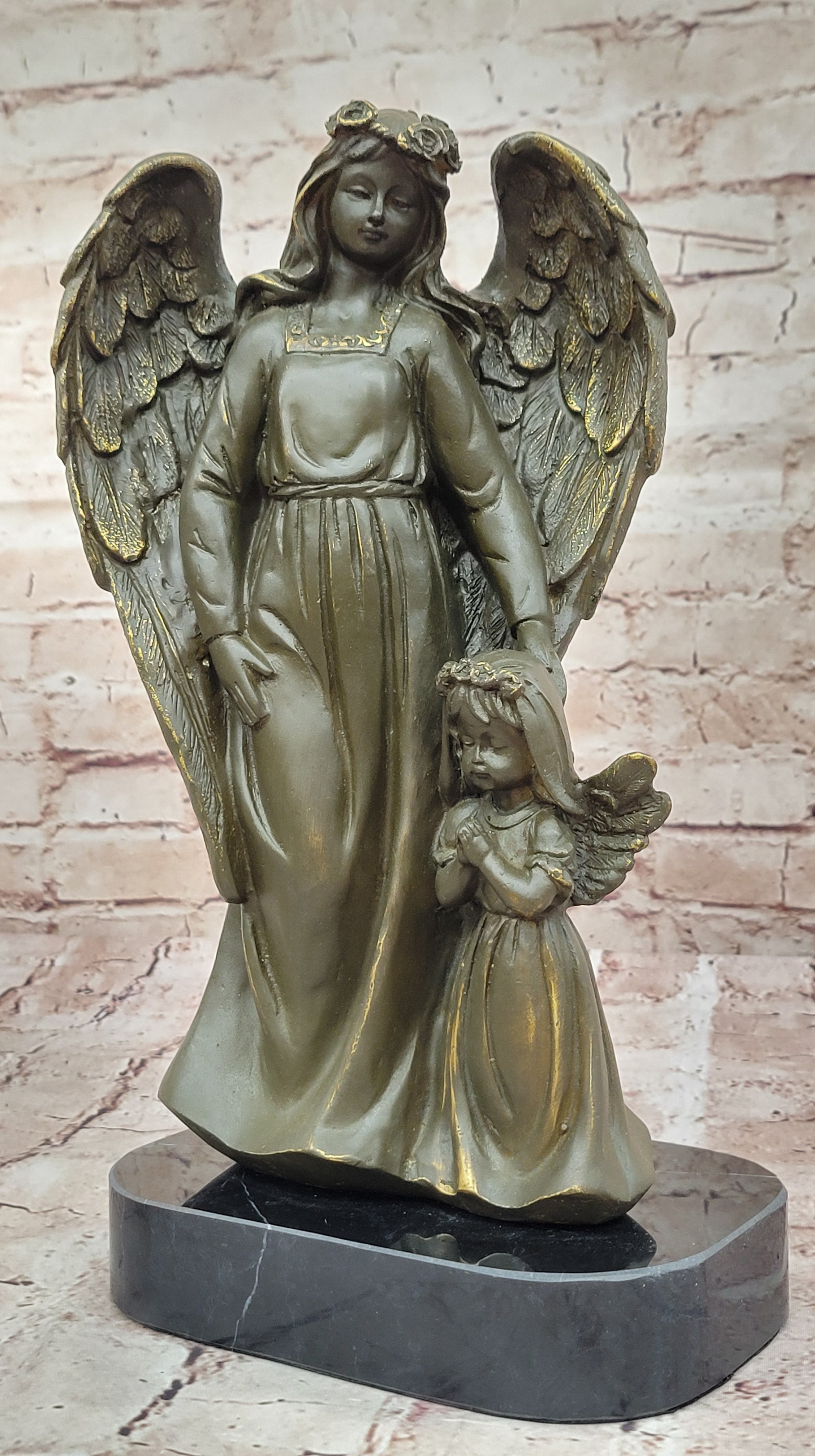 Bronze Angel with Child Spiritual Memorial Sculpture