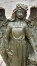 Bronze Angel with Child Spiritual Memorial Sculpture