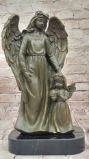 Bronze Angel with Child Spiritual Memorial Sculpture