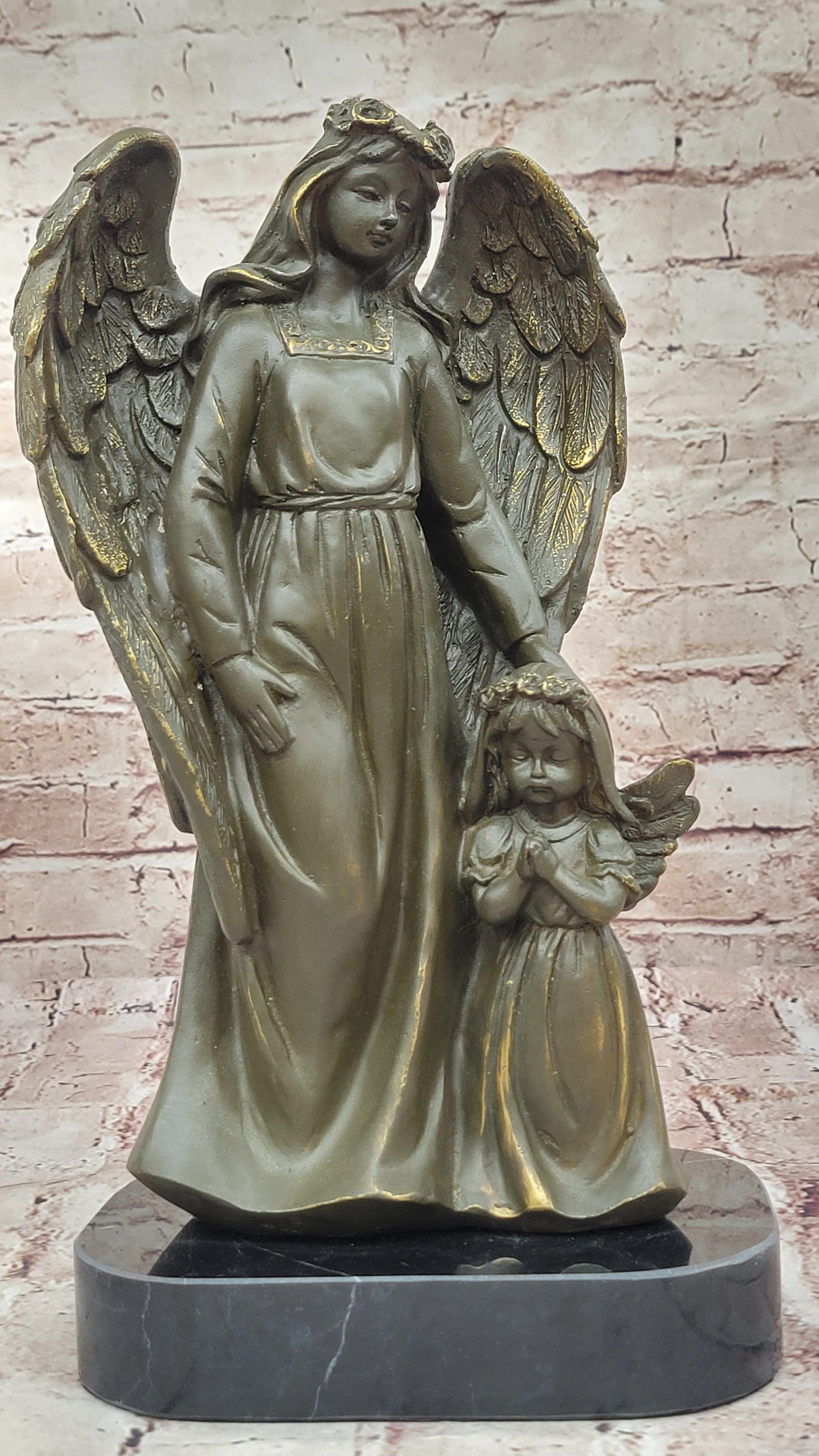 Bronze Angel with Child Spiritual Memorial Sculpture