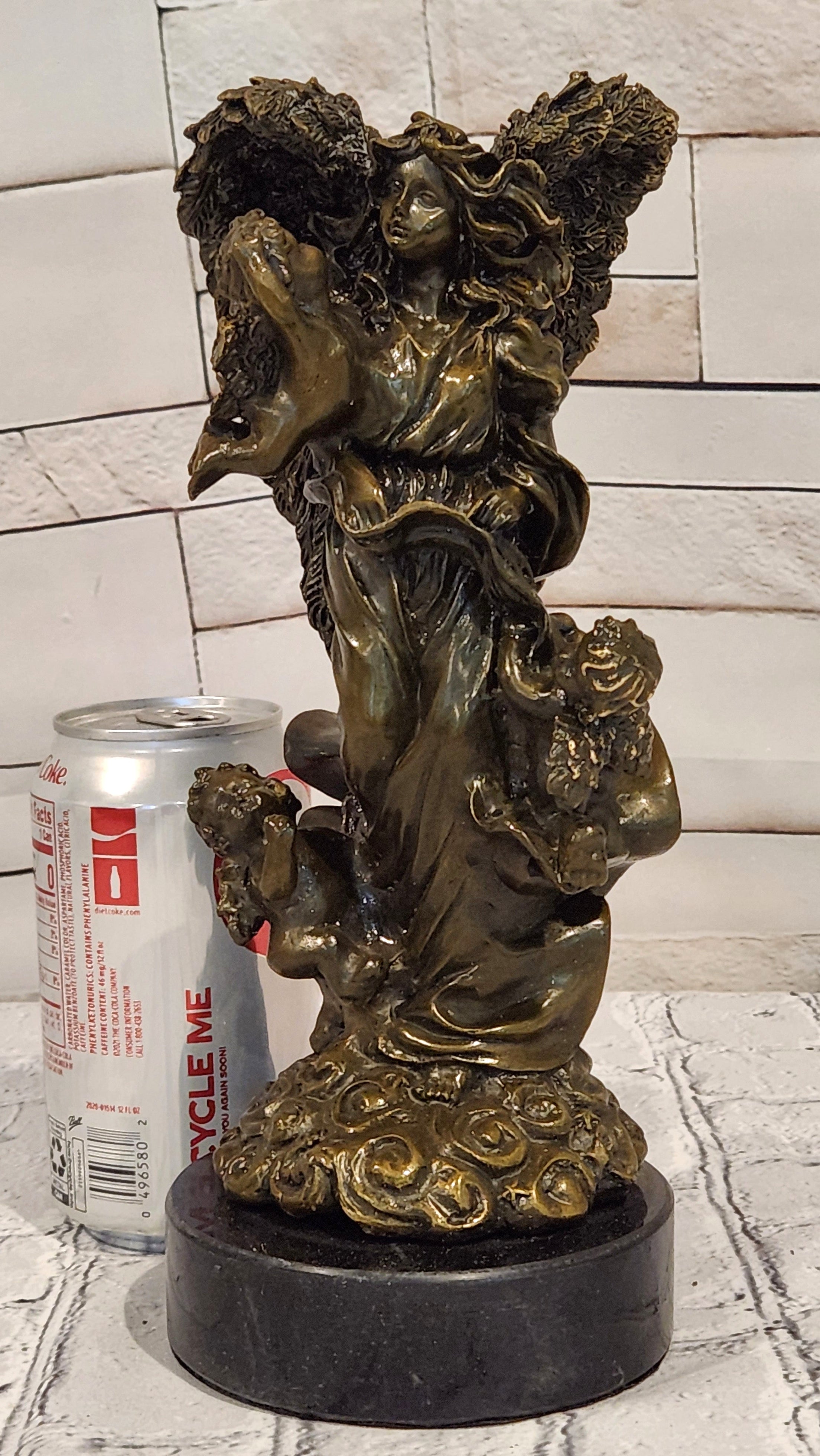 Bronze Angel and Cherubs Figurine Romantic Signed A. Moreau Mythical Artwork Art
