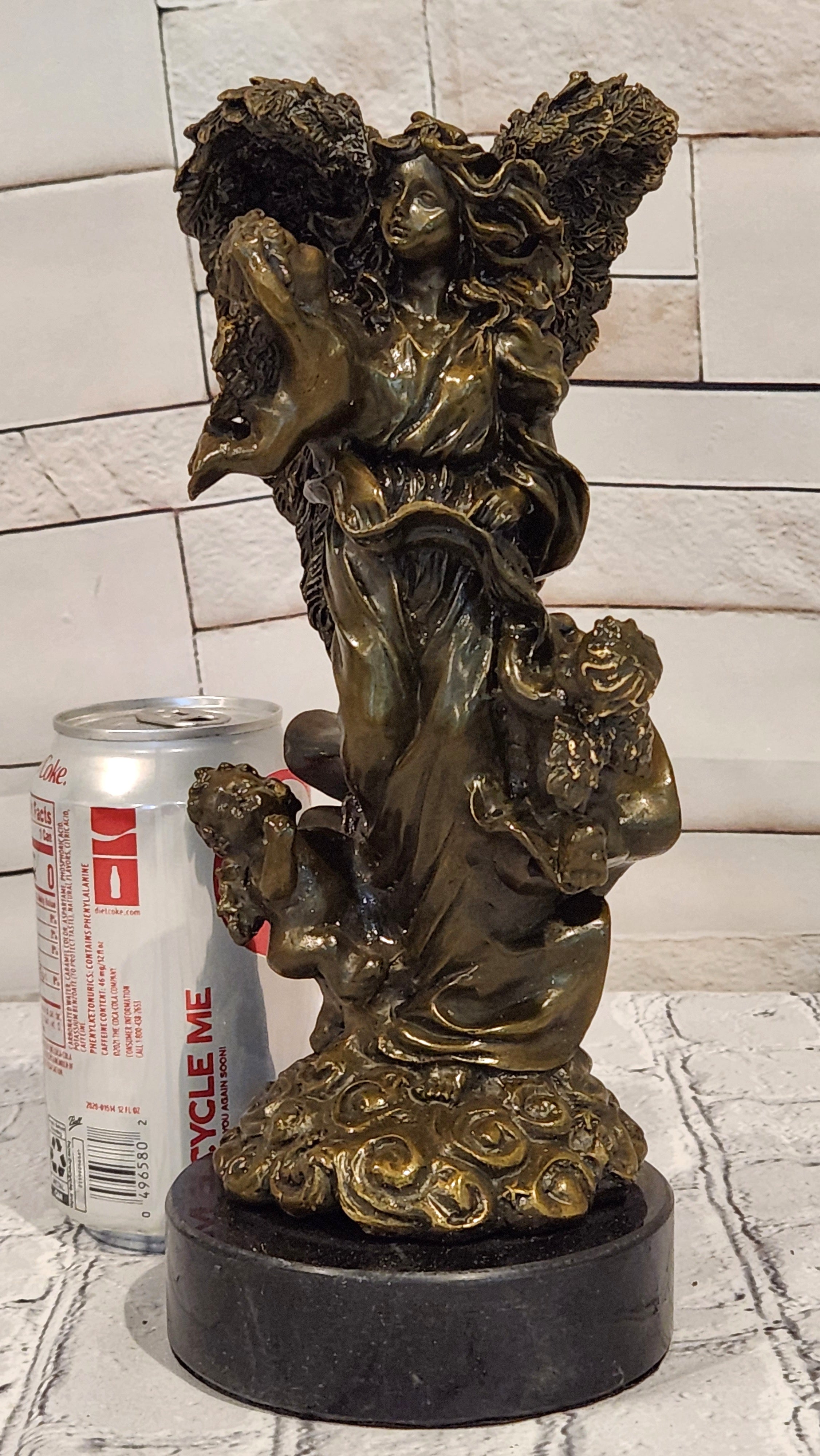 Bronze Angel and Cherubs Figurine Romantic Signed A. Moreau Mythical Artwork Art