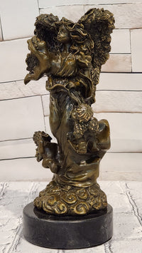 Bronze Angel and Cherubs Figurine Romantic Signed A. Moreau Mythical Artwork Art