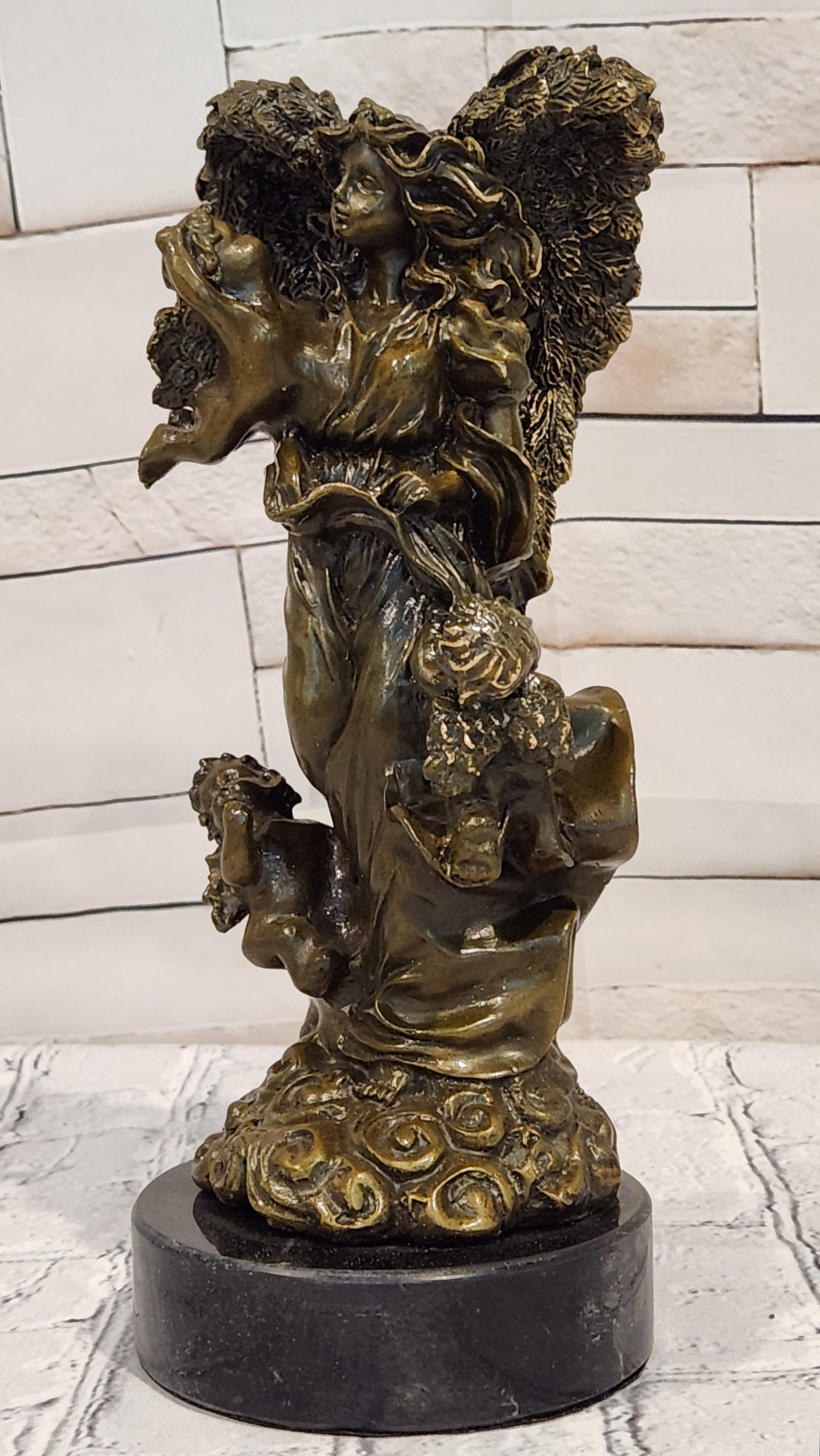 Bronze Angel and Cherubs Figurine Romantic Signed A. Moreau Mythical Artwork Art