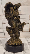 Bronze Angel and Cherubs Figurine Romantic Signed A. Moreau Mythical Artwork Art