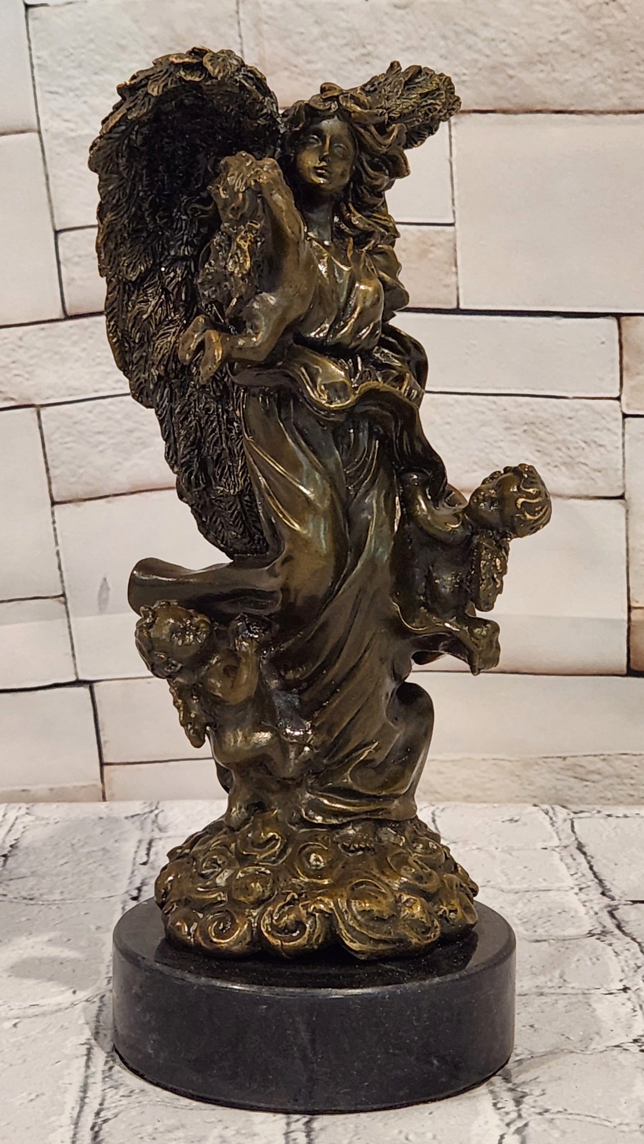 Bronze Angel and Cherubs Figurine Romantic Signed A. Moreau Mythical Artwork Art