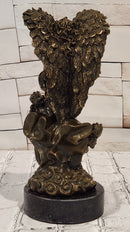 Bronze Angel and Cherubs Figurine Romantic Signed A. Moreau Mythical Artwork Art