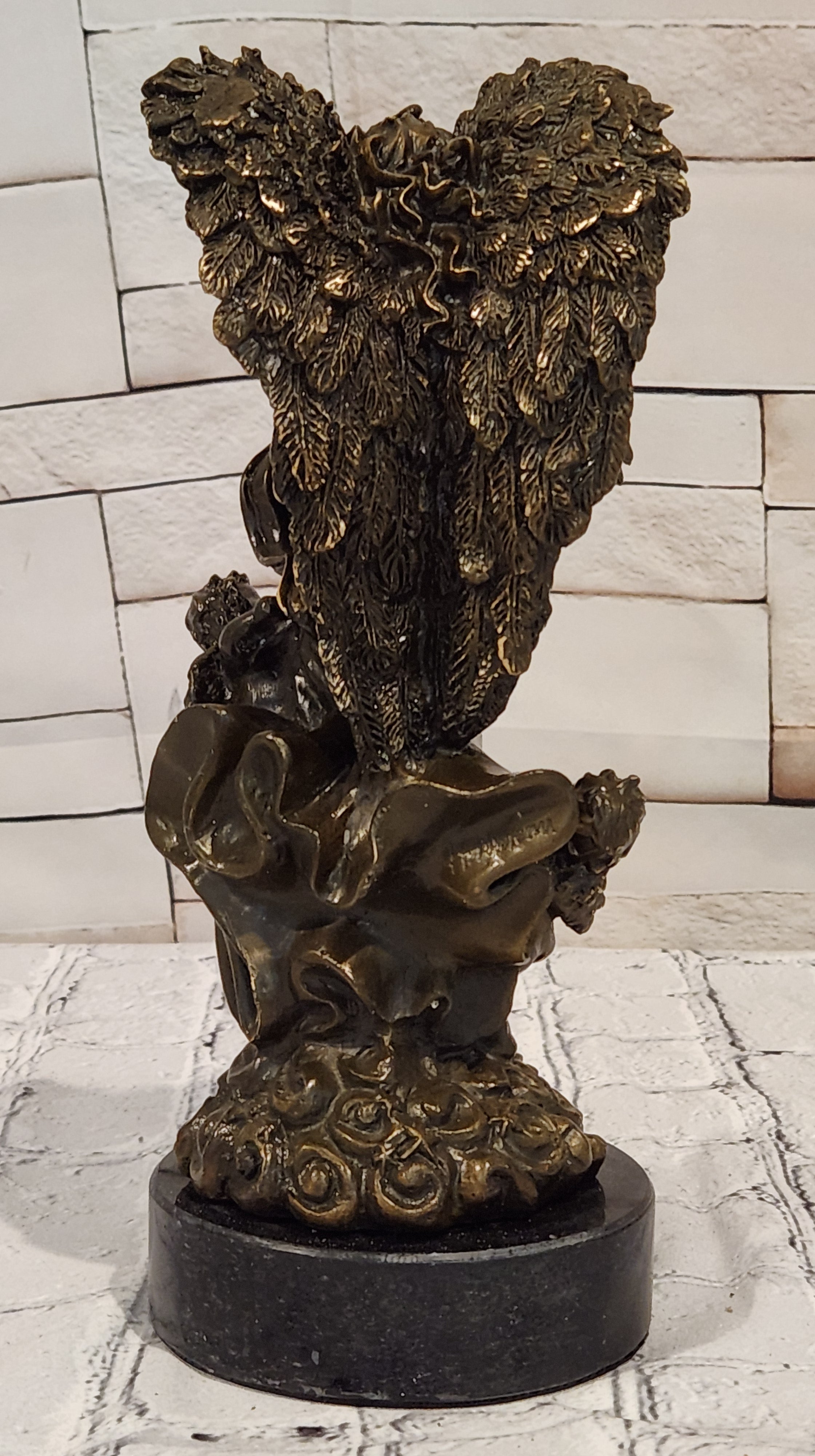 Bronze Angel and Cherubs Figurine Romantic Signed A. Moreau Mythical Artwork Art