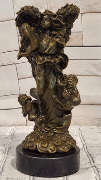 Bronze Angel and Cherubs Figurine Romantic Signed A. Moreau Mythical Artwork Art
