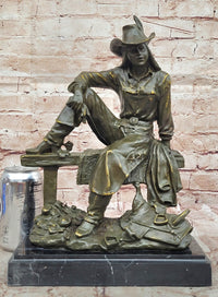 Bronze Cowgirl Sculpture – Western Lady on Fence Statue