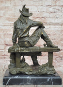 Bronze Cowgirl Sculpture – Western Lady on Fence Statue