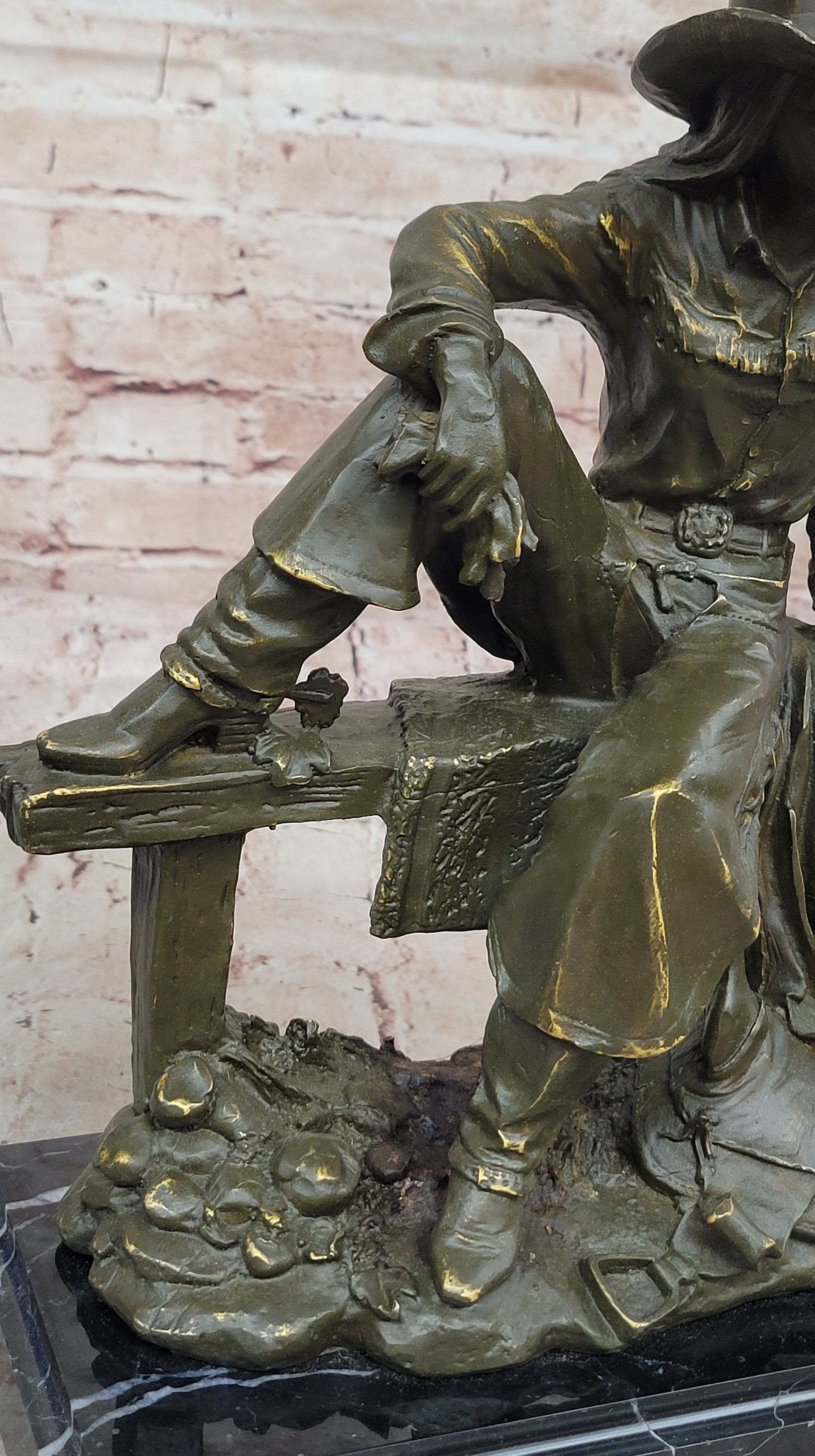 Bronze Cowgirl Sculpture – Western Lady on Fence Statue