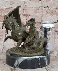 Bronze Dragon and Archer Fantasy Medieval Sculpture