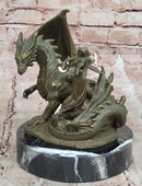 Bronze Dragon and Archer Fantasy Medieval Sculpture