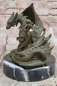 Bronze Dragon and Archer Fantasy Medieval Sculpture