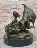 Bronze Dragon and Archer Fantasy Medieval Sculpture