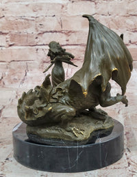 Bronze Dragon and Archer Fantasy Medieval Sculpture
