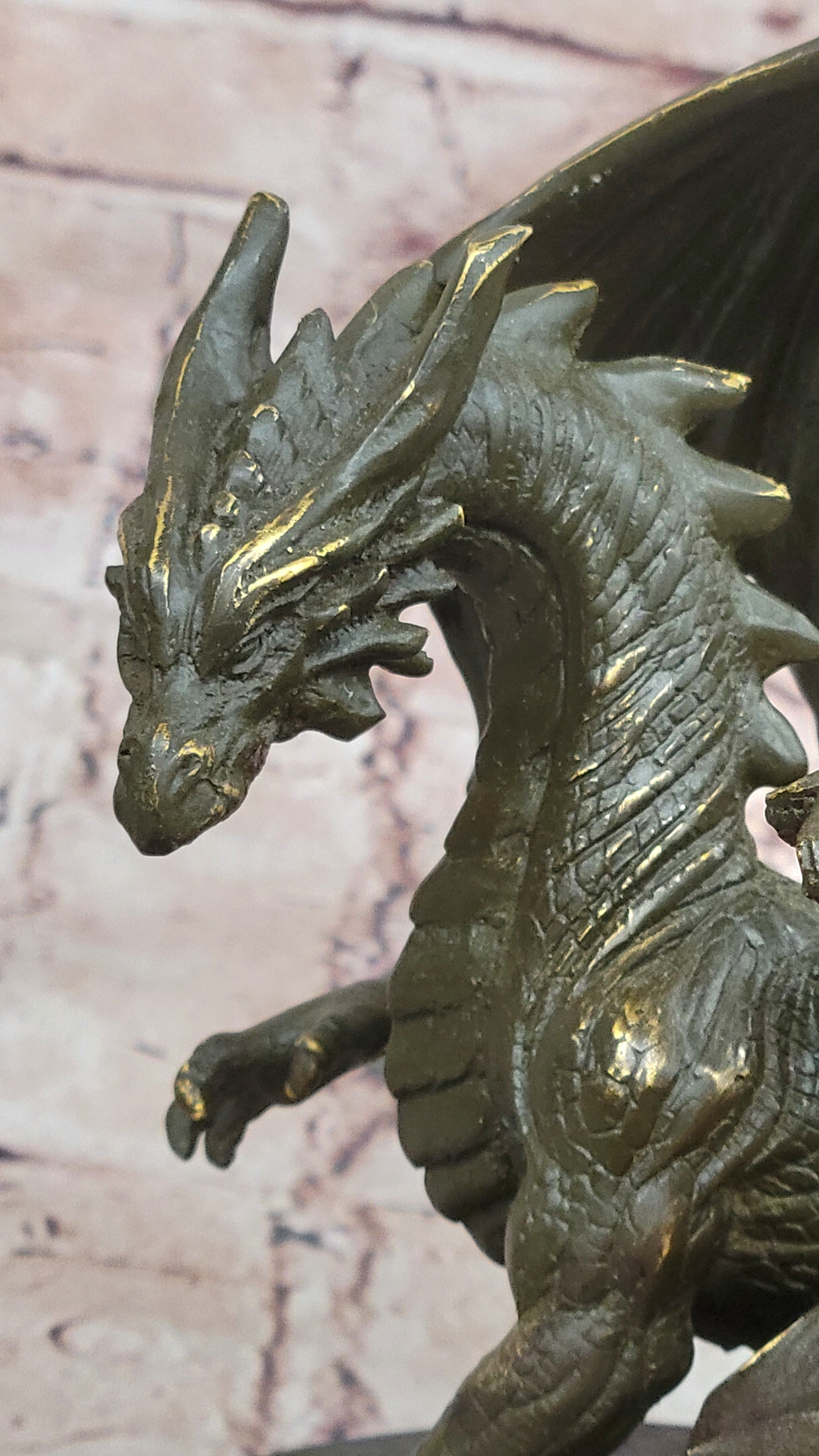 Bronze Dragon and Archer Fantasy Medieval Sculpture