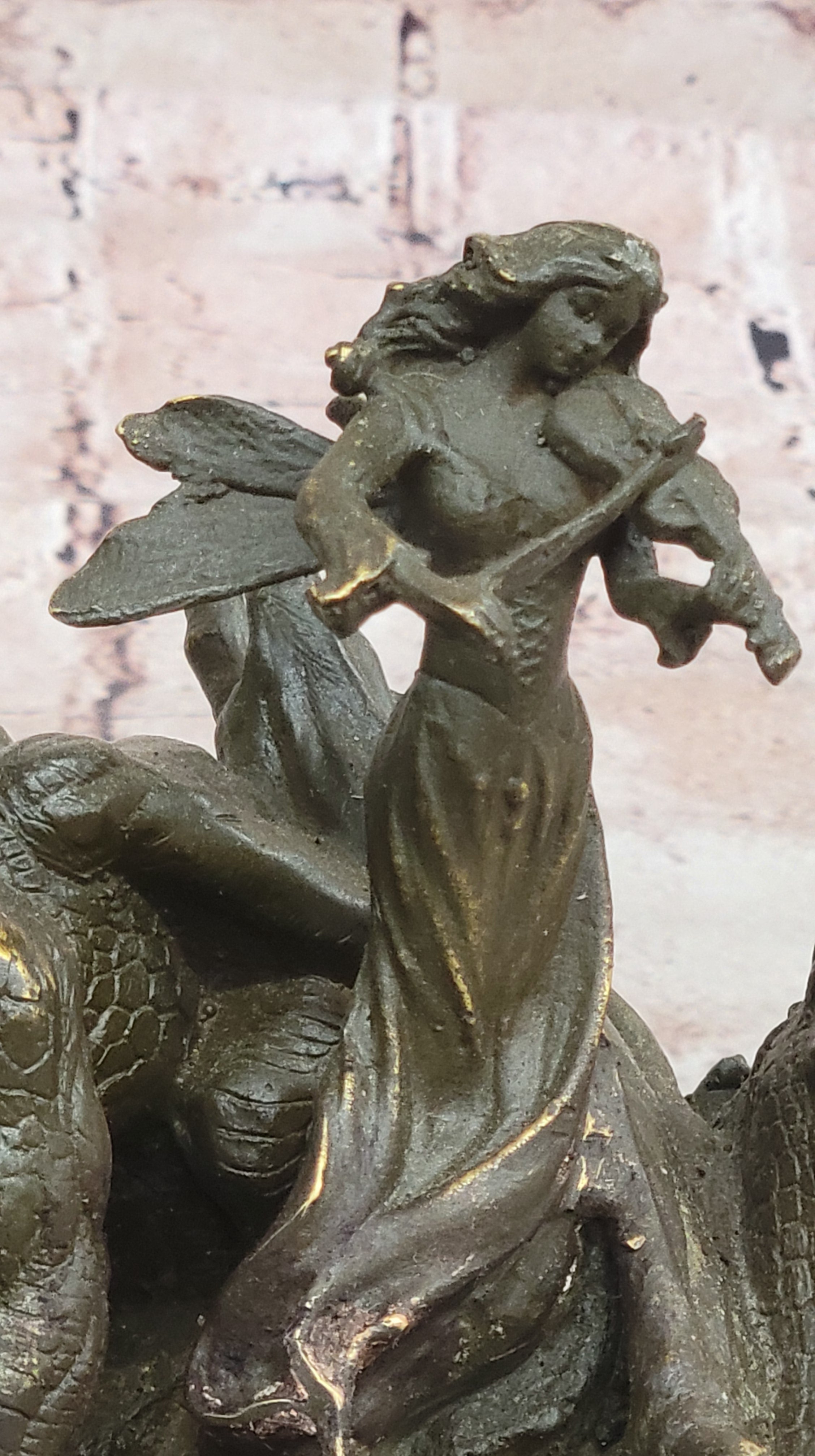 Bronze Dragon and Archer Fantasy Medieval Sculpture