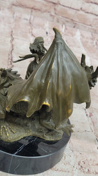 Bronze Dragon and Archer Fantasy Medieval Sculpture