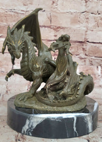 Bronze Dragon and Archer Fantasy Medieval Sculpture