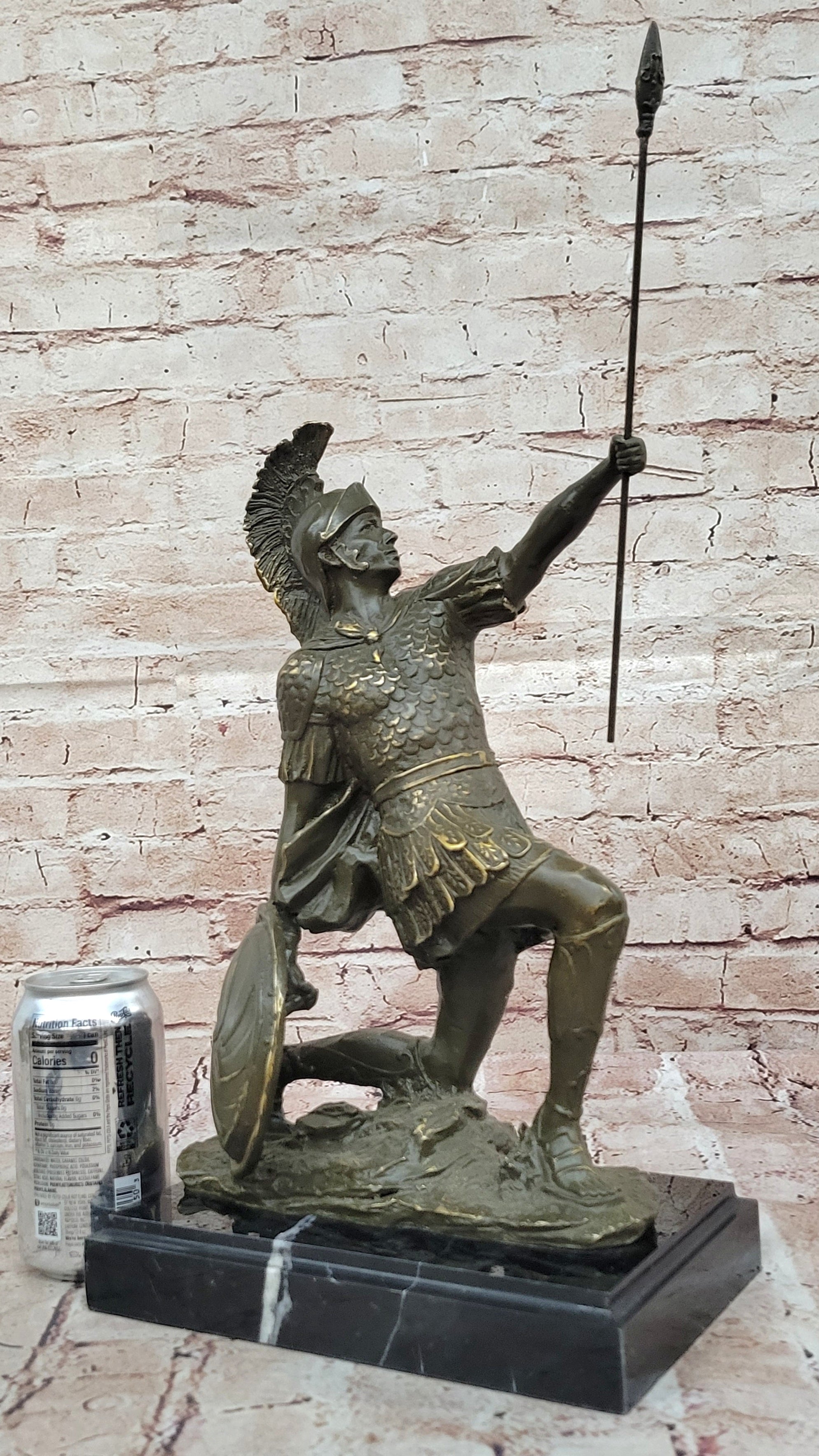 Kneeling Roman Legion Centurion Bronze Sculpture with Spear & Shield