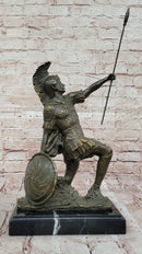 Kneeling Roman Legion Centurion Bronze Sculpture with Spear & Shield
