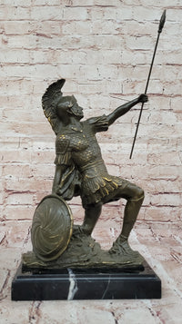 Kneeling Roman Legion Centurion Bronze Sculpture with Spear & Shield