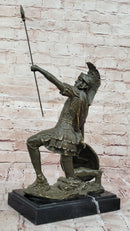 Kneeling Roman Legion Centurion Bronze Sculpture with Spear & Shield