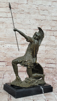 Kneeling Roman Legion Centurion Bronze Sculpture with Spear & Shield