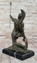 Kneeling Roman Legion Centurion Bronze Sculpture with Spear & Shield