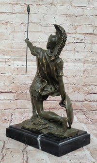 Kneeling Roman Legion Centurion Bronze Sculpture with Spear & Shield