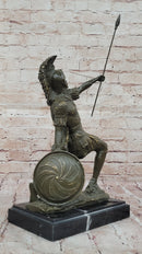 Kneeling Roman Legion Centurion Bronze Sculpture with Spear & Shield