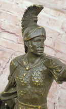 Kneeling Roman Legion Centurion Bronze Sculpture with Spear & Shield