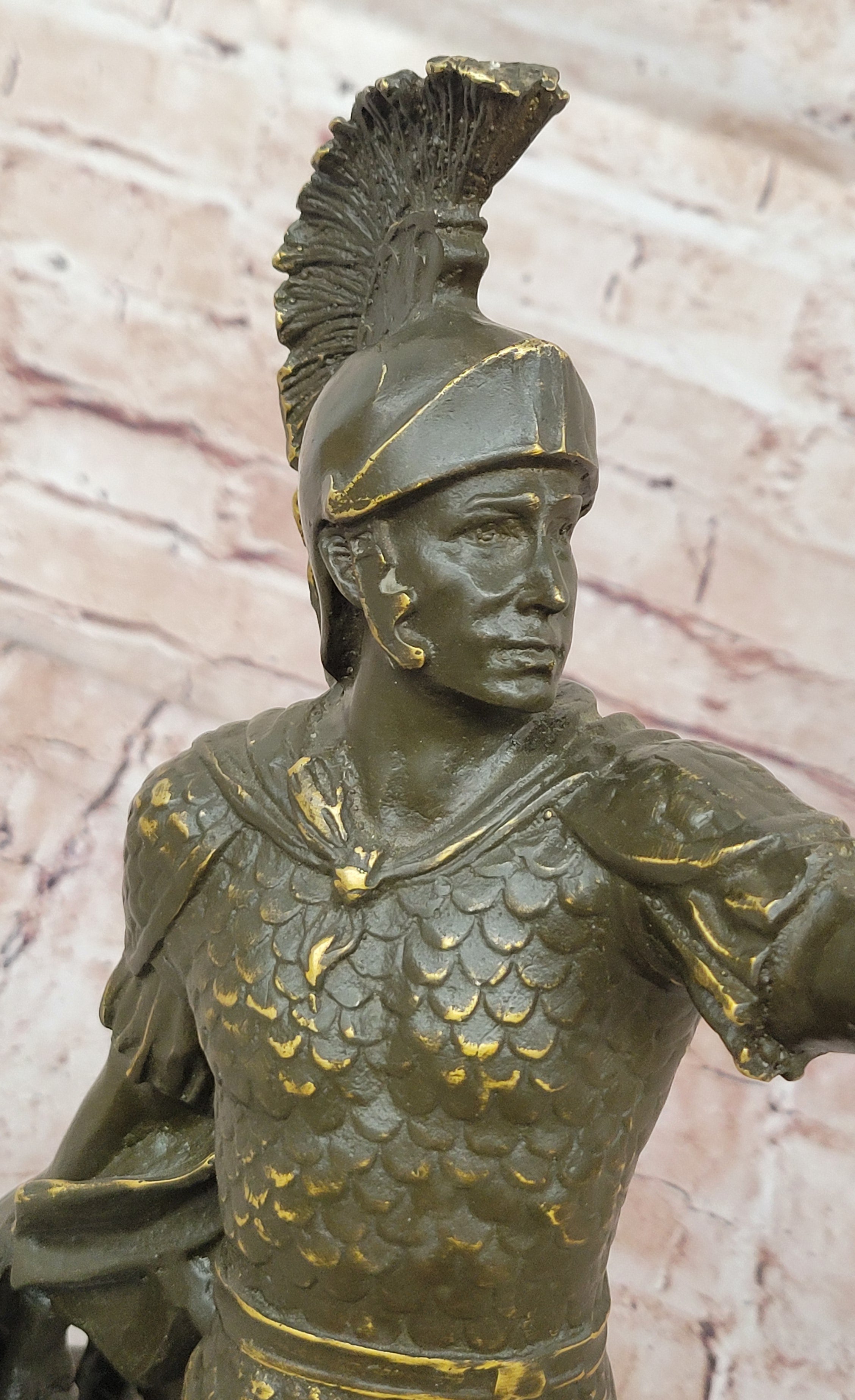 Kneeling Roman Legion Centurion Bronze Sculpture with Spear & Shield