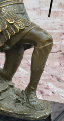 Kneeling Roman Legion Centurion Bronze Sculpture with Spear & Shield