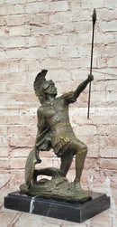 Kneeling Roman Legion Centurion Bronze Sculpture with Spear & Shield