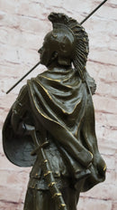 Roman Greek Soldier Bronze Sculpture with Spear Shield Marble Base