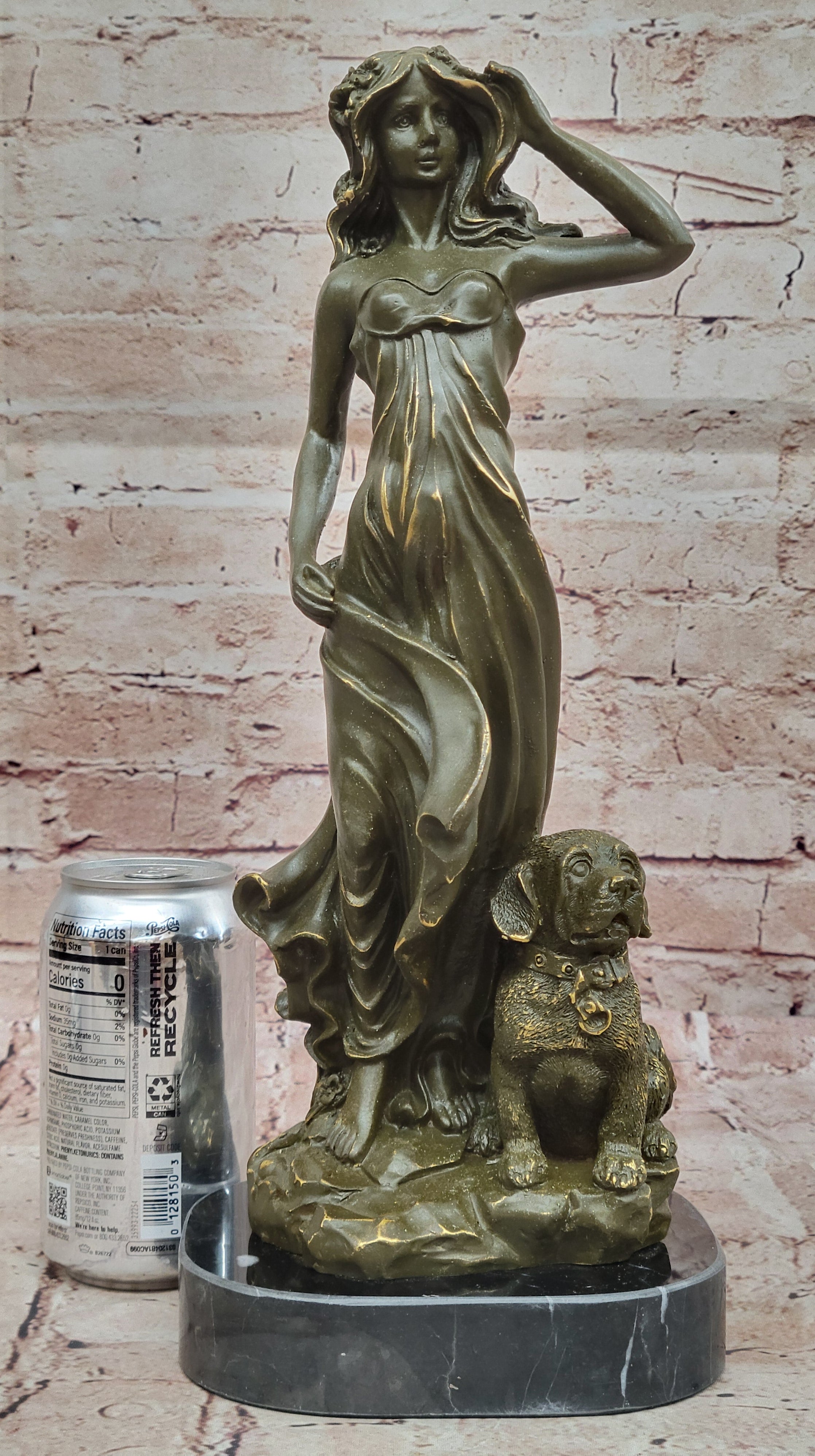 Bronze Lady with Dog on Marble Base by Aldo Vitaleh