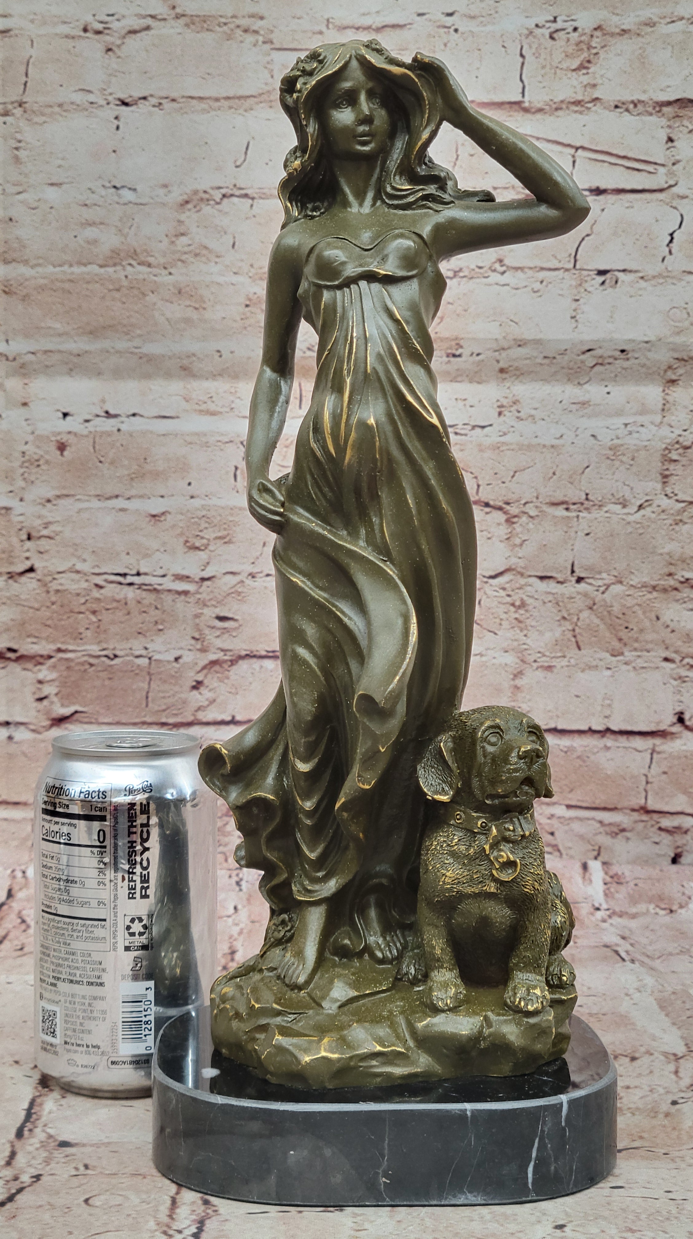 Bronze Lady with Dog on Marble Base by Aldo Vitaleh