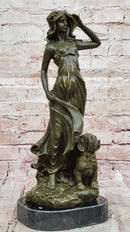 Bronze Lady with Dog on Marble Base by Aldo Vitaleh