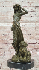 Bronze Lady with Dog on Marble Base by Aldo Vitaleh