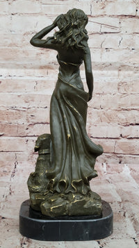 Bronze Lady with Dog on Marble Base by Aldo Vitaleh