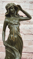 Bronze Lady with Dog on Marble Base by Aldo Vitaleh