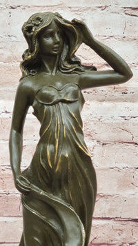 Bronze Lady with Dog on Marble Base by Aldo Vitaleh