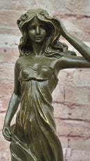 Bronze Lady with Dog on Marble Base by Aldo Vitaleh