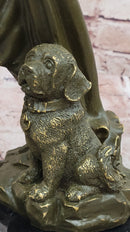 Bronze Lady with Dog on Marble Base by Aldo Vitaleh