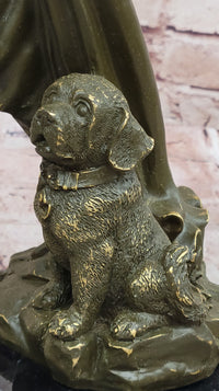 Bronze Lady with Dog on Marble Base by Aldo Vitaleh